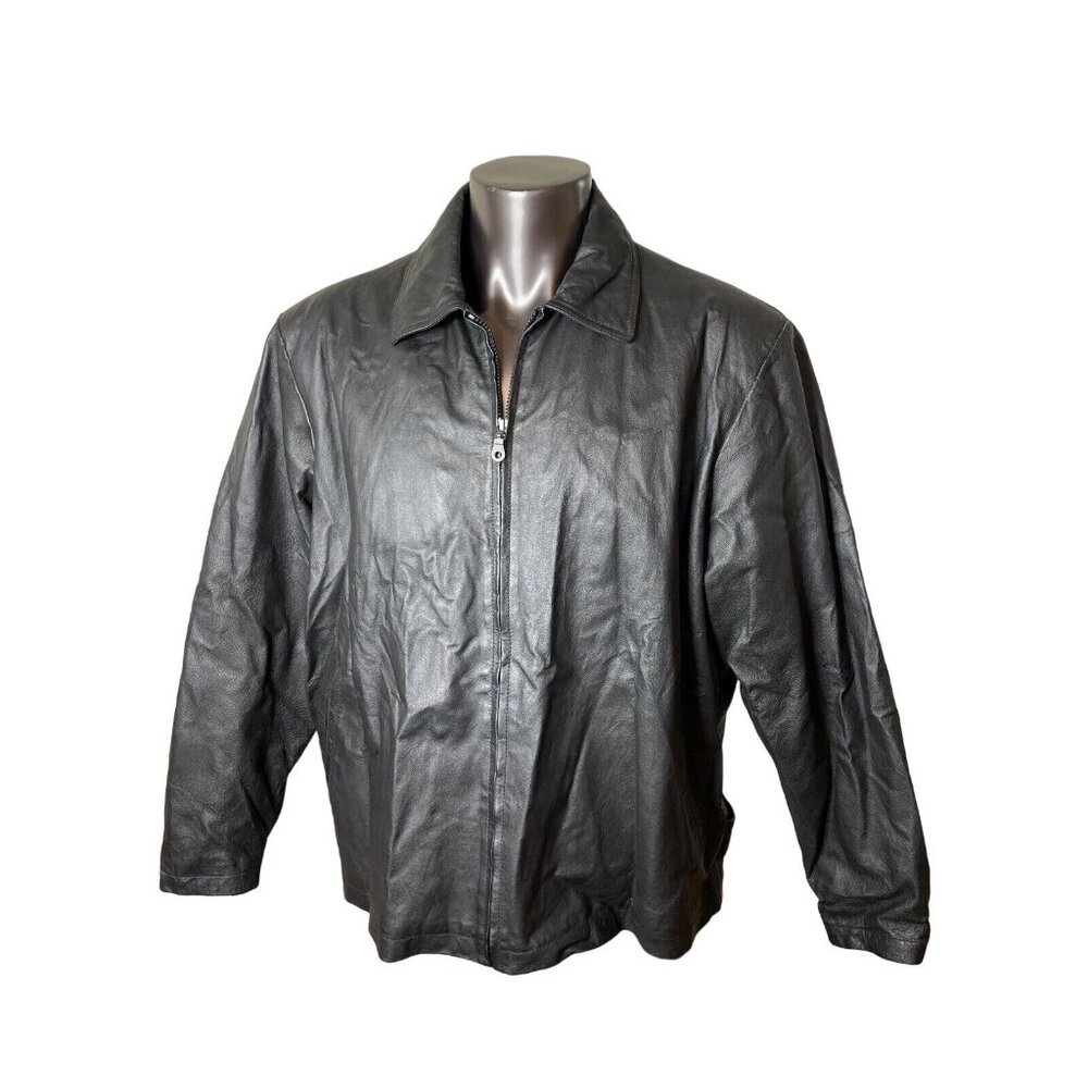 Mens International Male Genuine Leather Jacket XL Black Zip Up Quilted